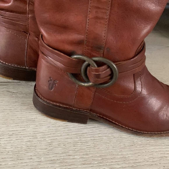 Frye Brown Shirley Leather Knee‎ High Tall Boots Women's Size 5 1/2 B riding - Picture 8 of 16